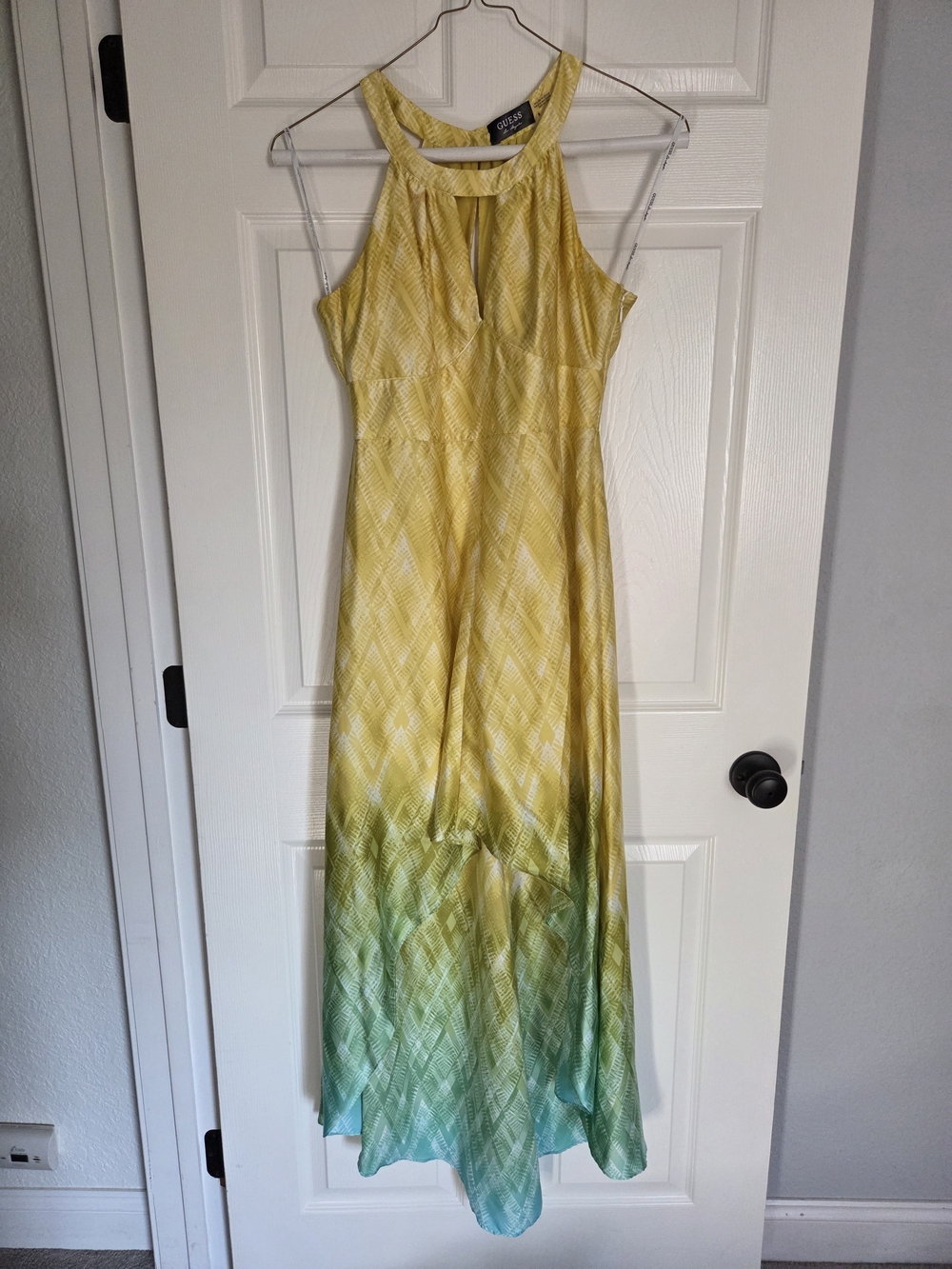 GUESS Yellow to Blue Ombre Halter Maxi Dress